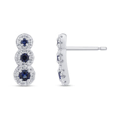 .47ct G SI 14K White Gold Diamond & Blue Sapphire Gemstones Drop Earrings