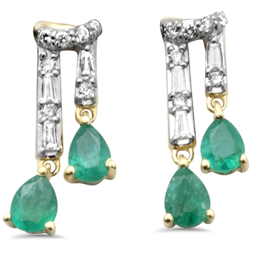 SPECIAL! .69ct G SI 14K Yellow Gold Diamond & Emerald Gemstones Dangling Earrings