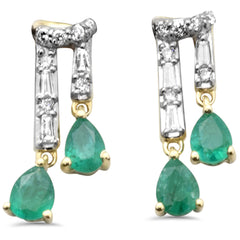SPECIAL! .69ct G SI 14K Yellow Gold Diamond & Emerald Gemstones Dangling Earrings