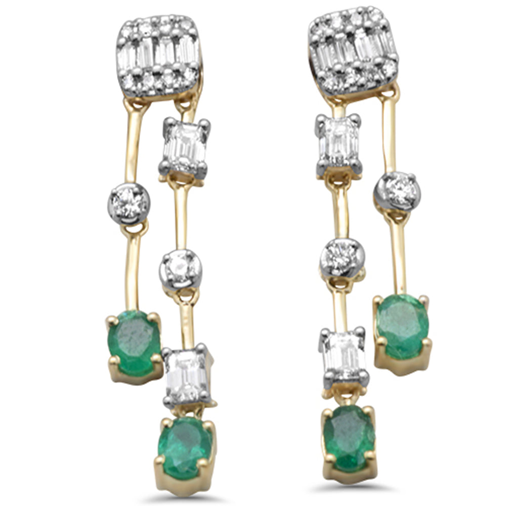 SPECIAL! 1.34ct G SI 14K Yellow Gold Diamond & Emerald Gemstones Dangling Earrings