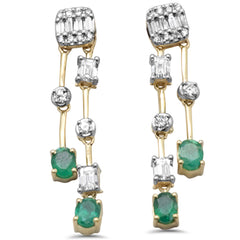 SPECIAL! 1.34ct G SI 14K Yellow Gold Diamond & Emerald Gemstones Dangling Earrings