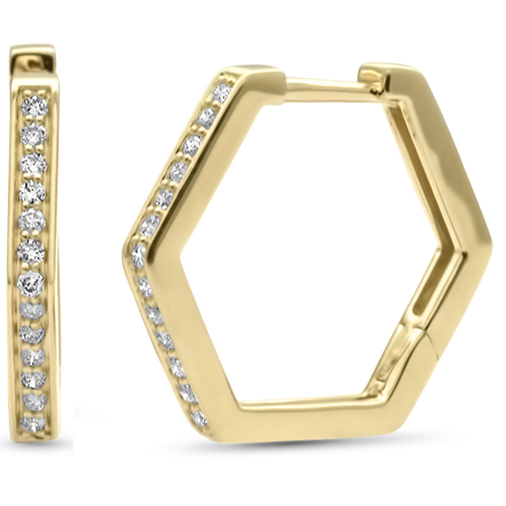 SPECIAL! .18ct G SI 14K Yellow Gold Diamond Hexagon Geometric Shape Hoop Earrings