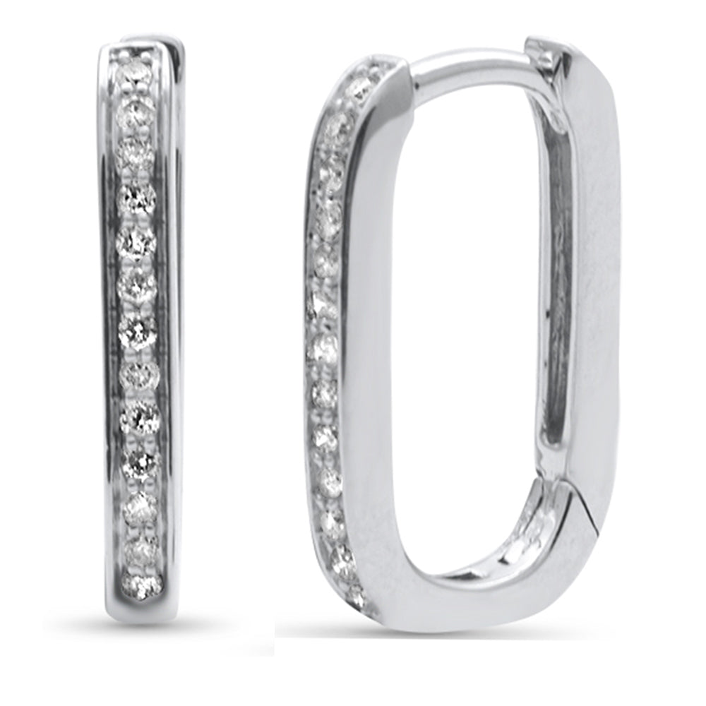 SPECIAL! .16ct G SI 14K White Gold Diamond Elongated Square Hoop Paper Clip Link Earrings