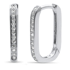 SPECIAL! .16ct G SI 14K White Gold Diamond Elongated Square Hoop Paper Clip Link Earrings