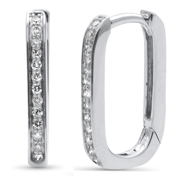 SPECIAL! .16ct G SI 14K White Gold Diamond Elongated Square Hoop Paper Clip Link Earrings