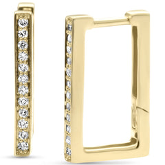SPECIAL!.16ct G SI 14K Yellow Gold Diamond Elongated Square Geometric Shape Hoop Earrings