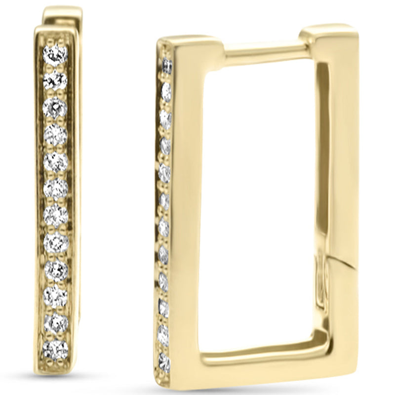 SPECIAL!.16ct G SI 14K Yellow Gold Diamond Elongated Square Geometric Shape Hoop Earrings