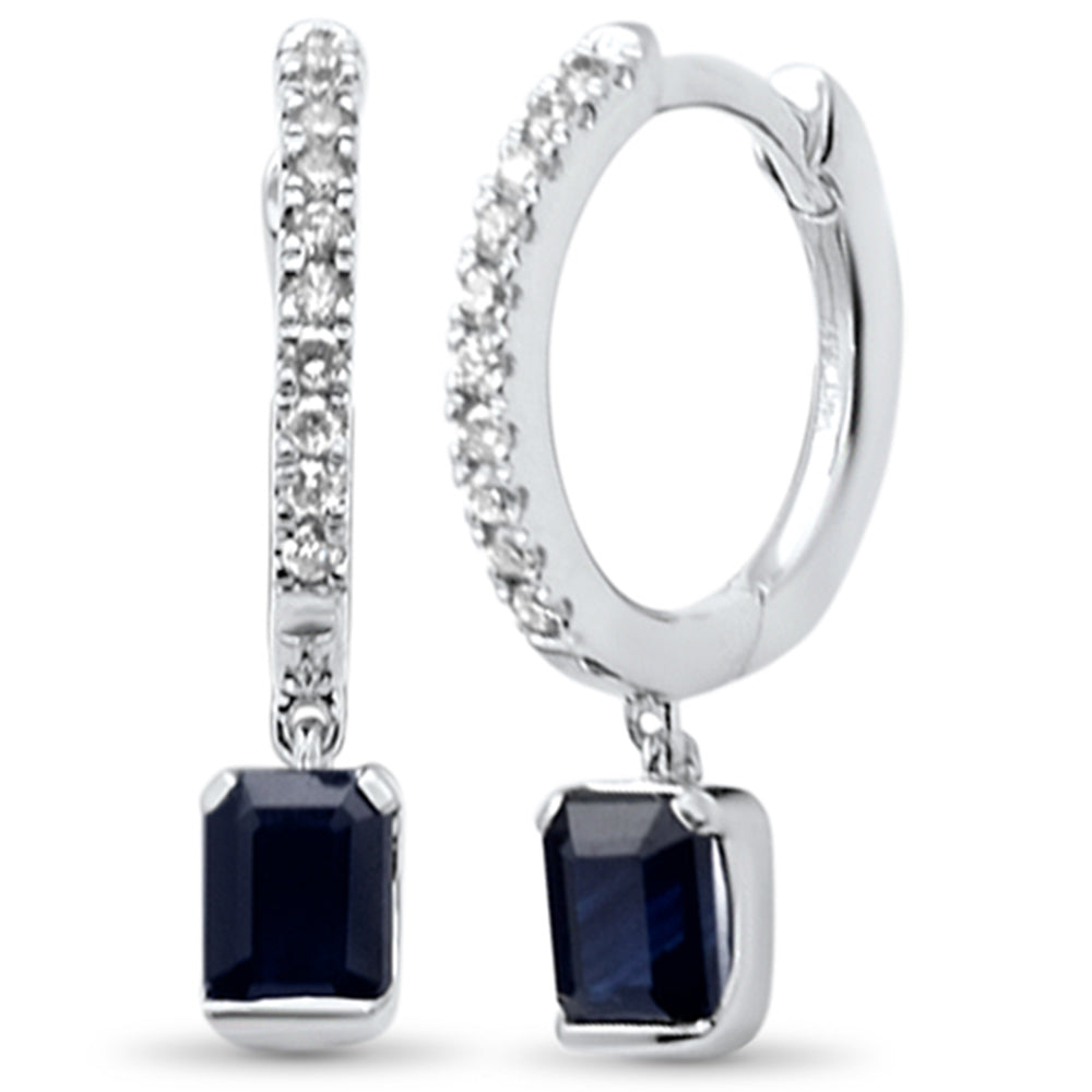 SPECIAL! .69ct G SI 14K White Gold Diamond & Blue Sapphire Gemstone Hoop Dangling Earrings