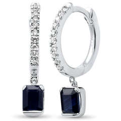 SPECIAL! .69ct G SI 14K White Gold Diamond & Blue Sapphire Gemstone Hoop Dangling Earrings