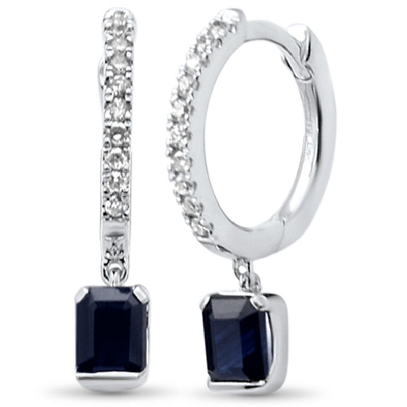 SPECIAL! .69ct G SI 14K White Gold Diamond & Blue Sapphire Gemstone Hoop Dangling Earrings