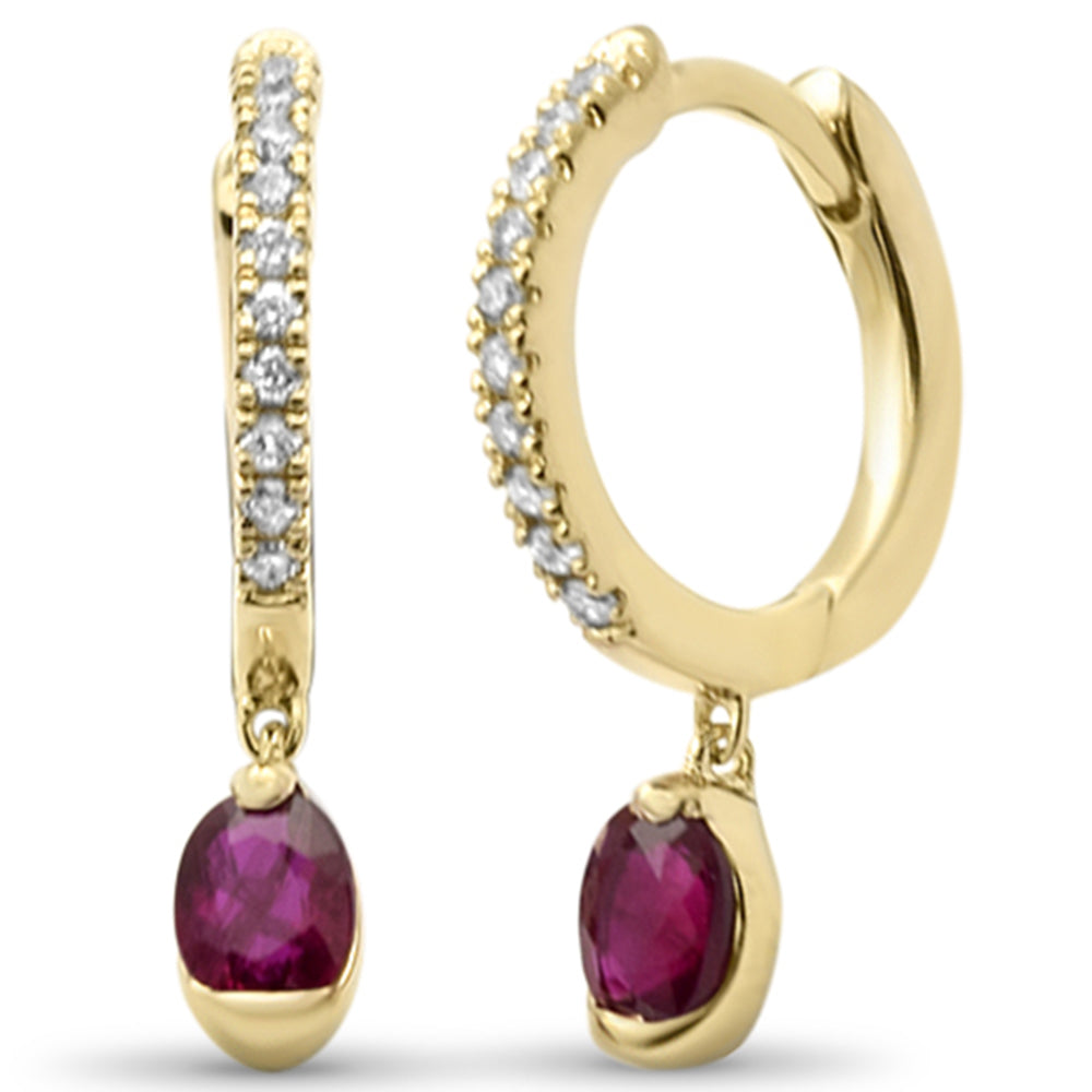 SPECIAL! .56ct G SI 14K Yellow Gold Diamond & Ruby Gemstone Hoop Dangling Earrings