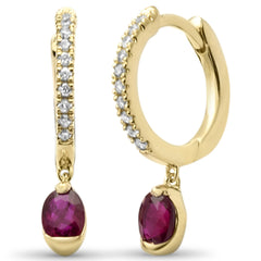 SPECIAL! .56ct G SI 14K Yellow Gold Diamond & Ruby Gemstone Hoop Dangling Earrings