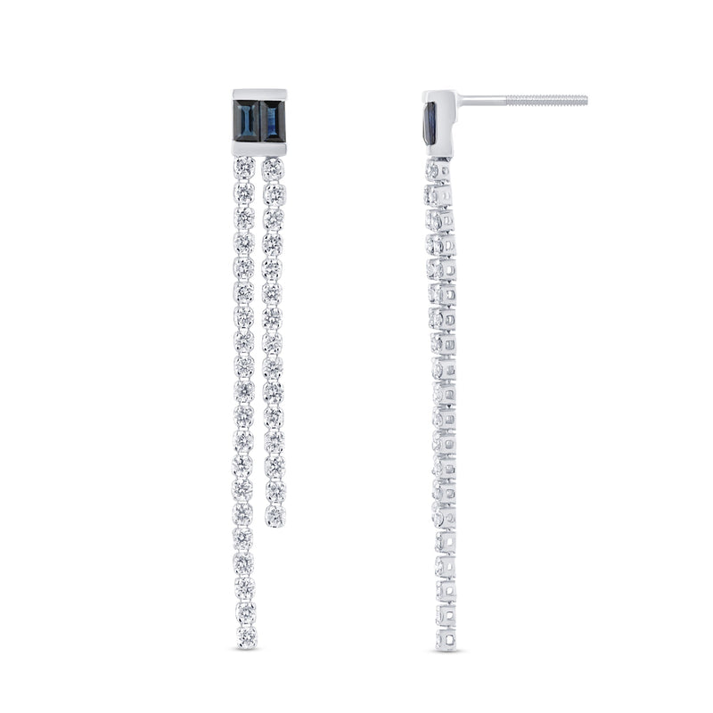 SPECIAL! 1.58ct G SI 14K White Gold Diamond & Blue Sapphire Gemstone Drop Earrings