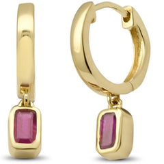 SPECIAL! .67ct G SI 14K Yellow Gold  Ruby Gemstone Hoop Dangling Earrings