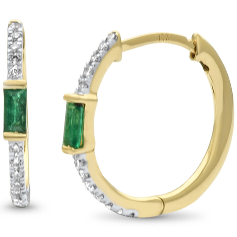 SPECIAL! .36ct G SI 14K Yellow Gold Diamond & Emerald Gemstone Hoop Earrings