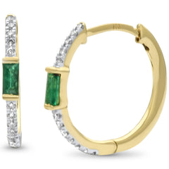 SPECIAL! .36ct G SI 14K Yellow Gold Diamond & Emerald Gemstone Hoop Earrings