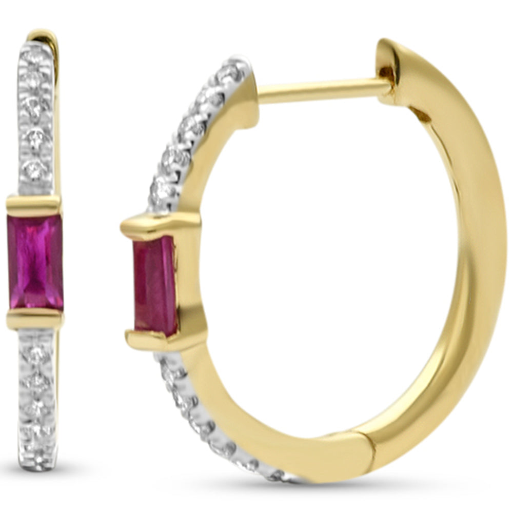 SPECIAL!.46ct G SI 14K Yellow Gold Diamond & Ruby Gemstone Hoop Earrings