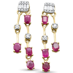 SPECIAL! 1.93ct G SI 14K Yellow Gold Diamond & Ruby Gemstones Drop Earrings
