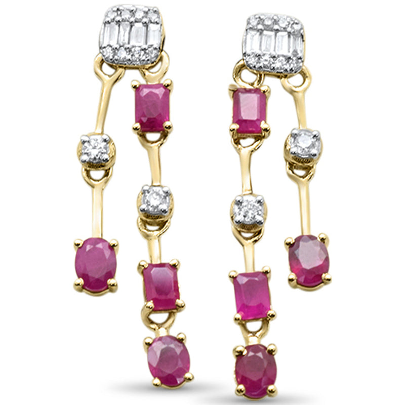 SPECIAL! 1.93ct G SI 14K Yellow Gold Diamond & Ruby Gemstones Drop Earrings