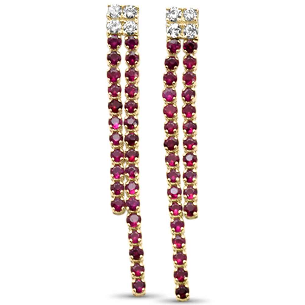 SPECIAL!1.03ct G SI 14K Yellow Gold Diamond & Ruby Gemstones Drop Earrings