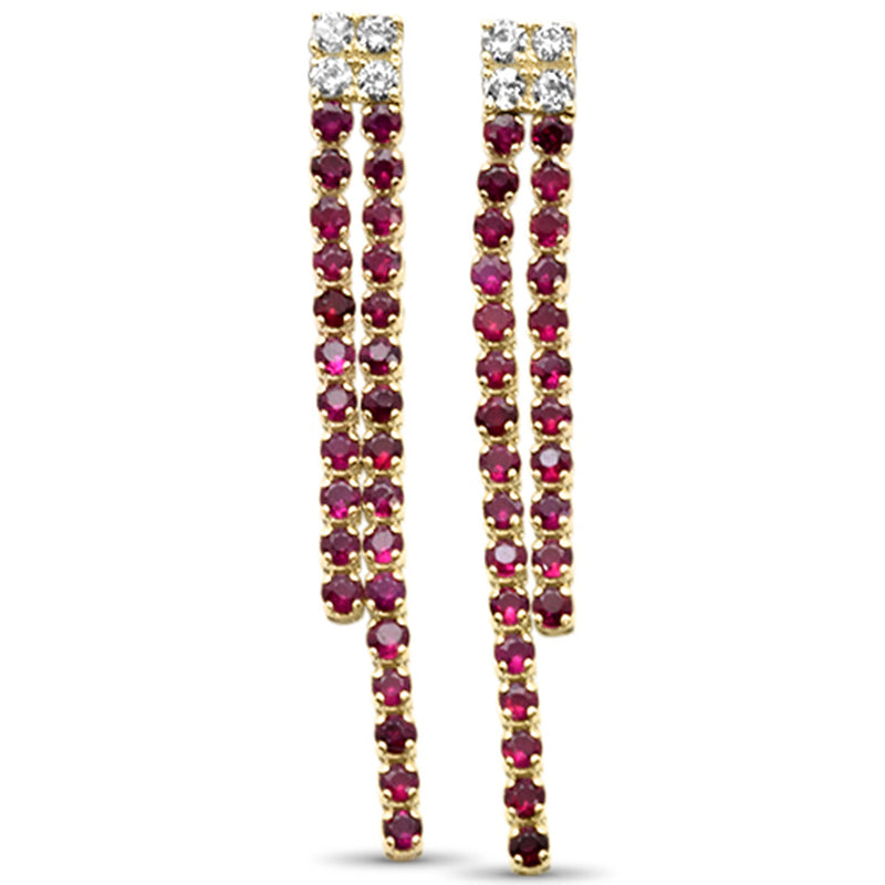 SPECIAL!1.03ct G SI 14K Yellow Gold Diamond & Ruby Gemstones Drop Earrings