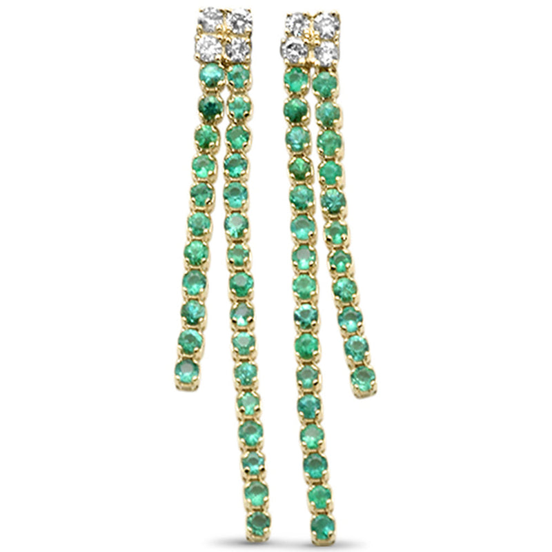 SPECIAL!1.00ct G SI 14K Yellow Gold Diamond & Emerald Gemstones Drop Earrings