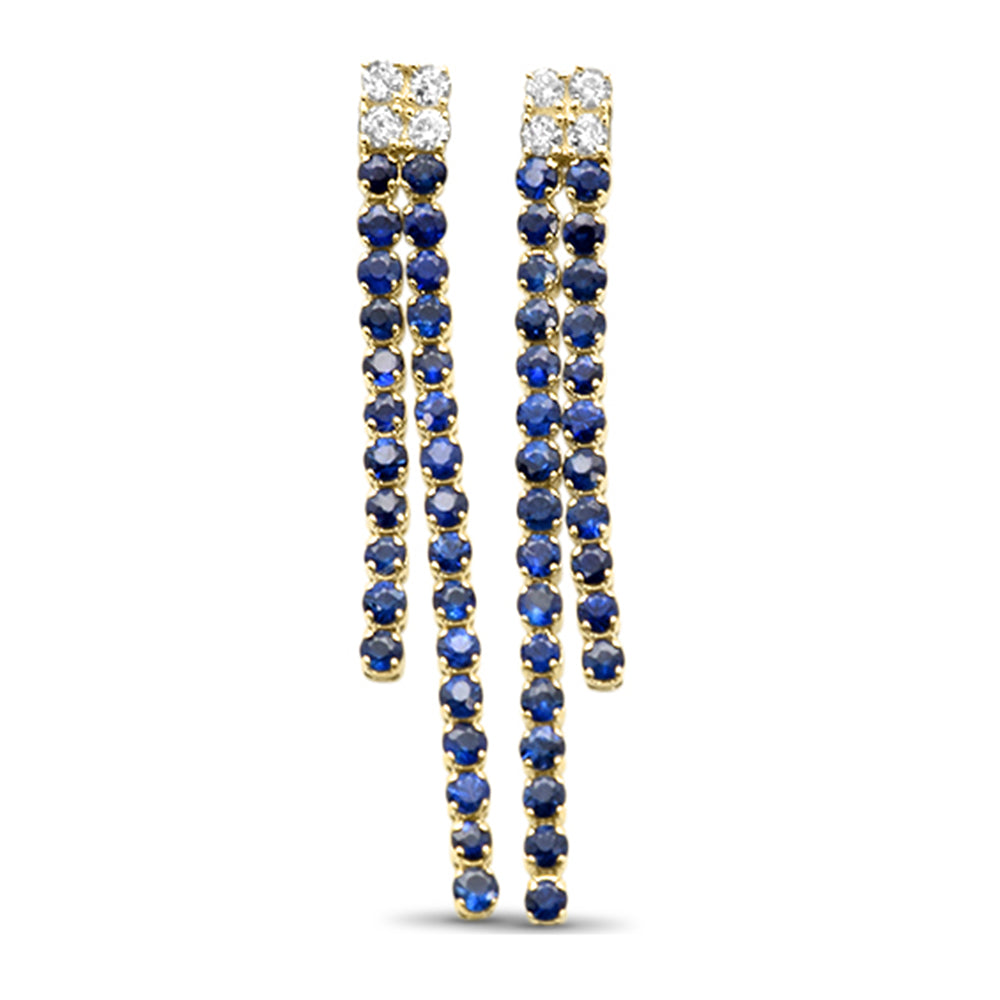 SPECIAL! .99ct G SI 14K Yellow Gold Diamond & Blue Sapphire Gemstones Drop Earrings