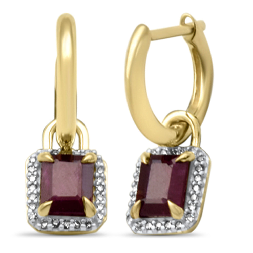 SPECIAL!1.41ct G SI 14K Yellow Gold Diamond & Ruby Gemstones Dangling Hoop Earrings