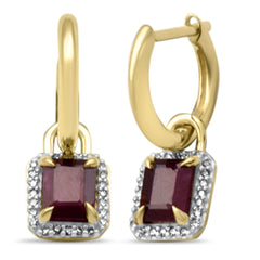 SPECIAL!1.41ct G SI 14K Yellow Gold Diamond & Ruby Gemstones Dangling Hoop Earrings