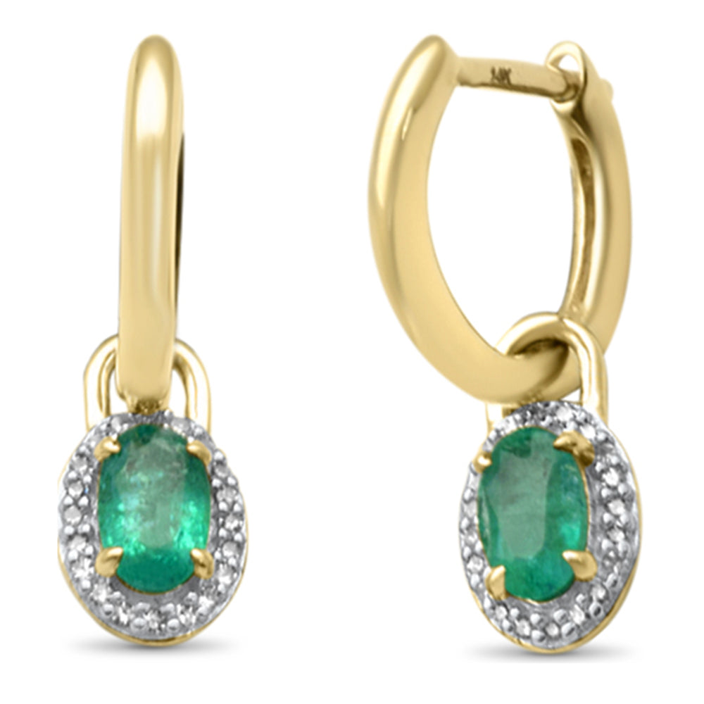 SPECIAL!.55ct G SI 14K Yellow Gold Diamond & Emerald Gemstones Dangling Hoop Earrings