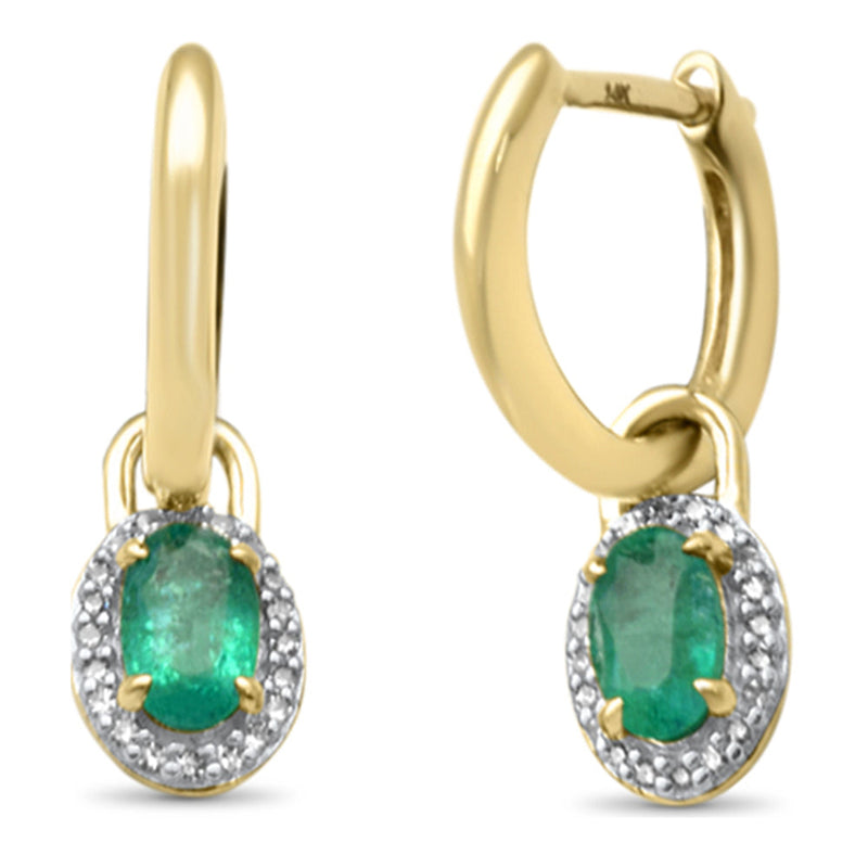 SPECIAL!.55ct G SI 14K Yellow Gold Diamond & Emerald Gemstones Dangling Hoop Earrings