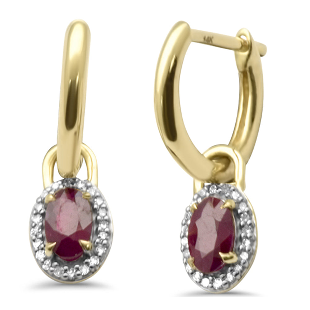 SPECIAL! .73ct G SI 14K Yellow Gold Diamond & Ruby Gemstones Dangling Hoop Earrings