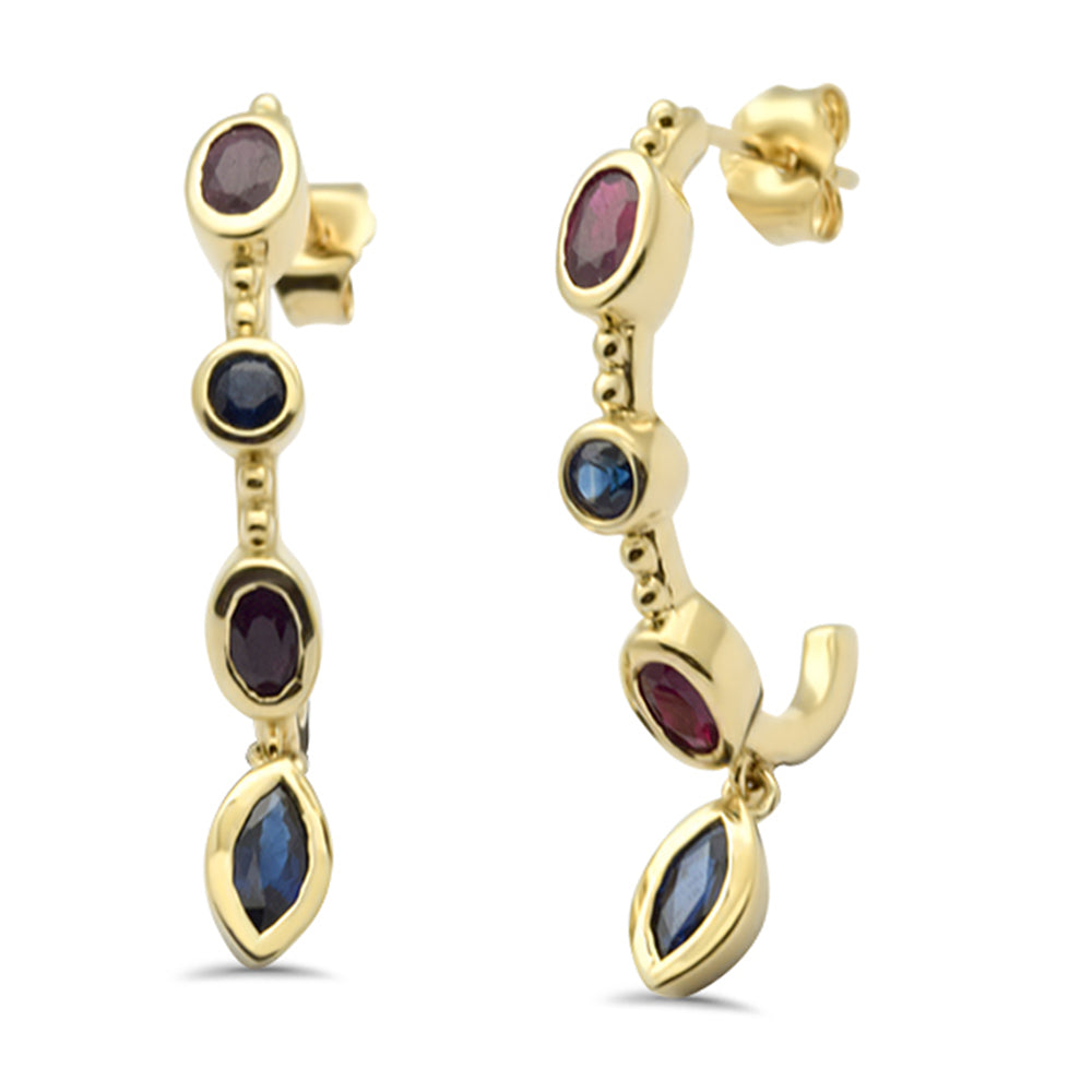 SPECIAL!2.04ct G SI 14K Yellow Gold Multi Color Gemstones Drop Dangle Earrings