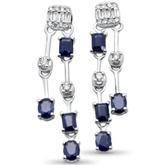 SPECIAL!1.93ct G SI 14K White Gold Diamond Blue Sapphire Gemstones Drop Earrings