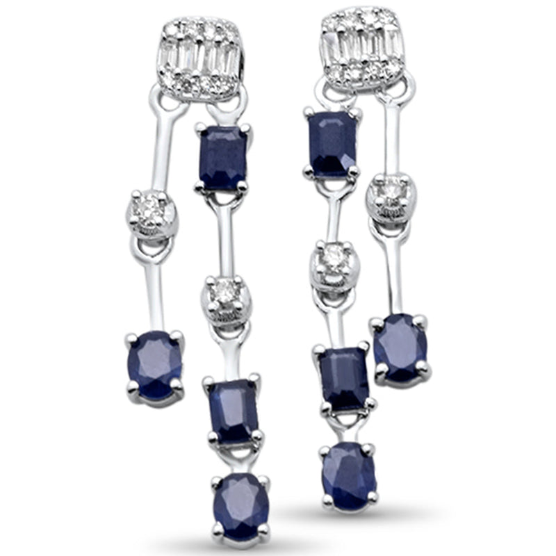 SPECIAL!1.93ct G SI 14K White Gold Diamond Blue Sapphire Gemstones Drop Earrings