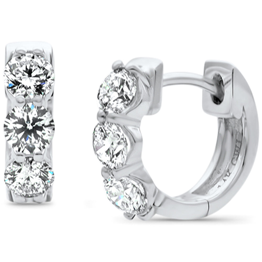 SPECIAL! 1.20ct G SI 14K White Gold Round Diamond 3-Stone Hoop Huggie Earrings