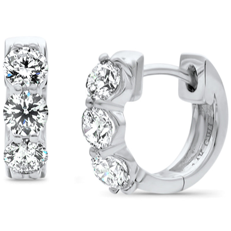 SPECIAL! 1.20ct G SI 14K White Gold Round Diamond 3-Stone Hoop Huggie Earrings