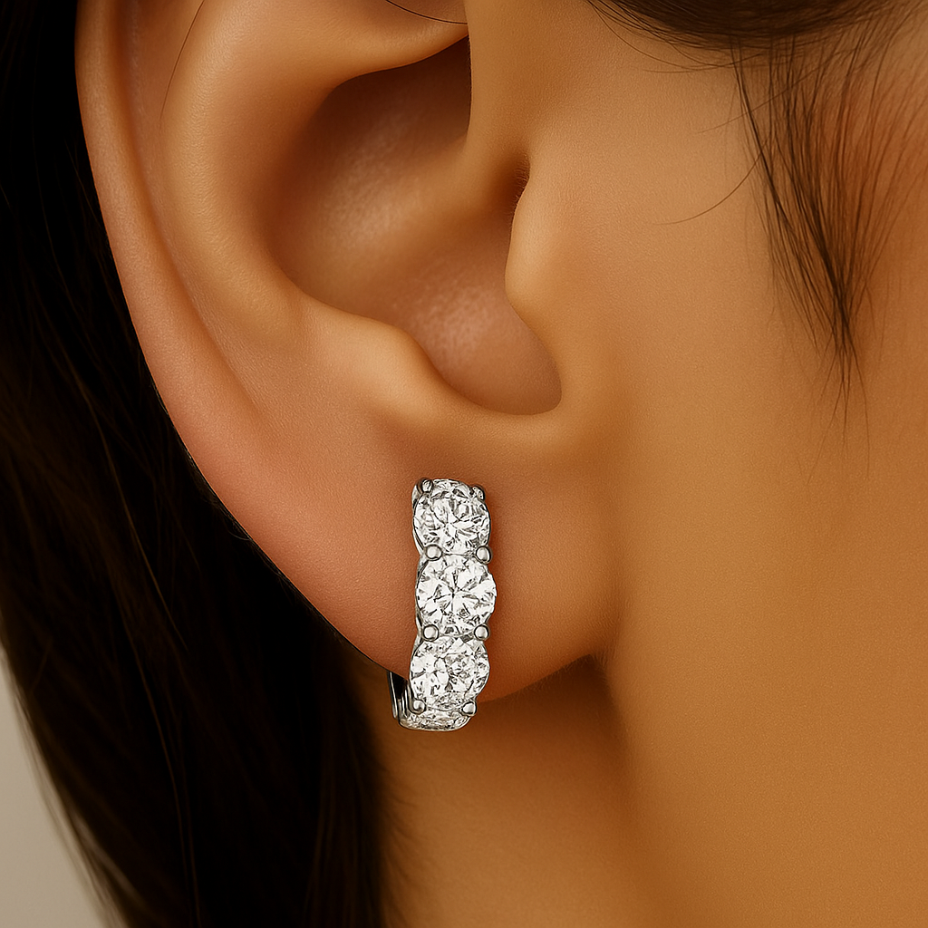 SPECIAL! 1.83ct G SI 14K White Gold Round Diamond 3-Stone Hoop Earrings