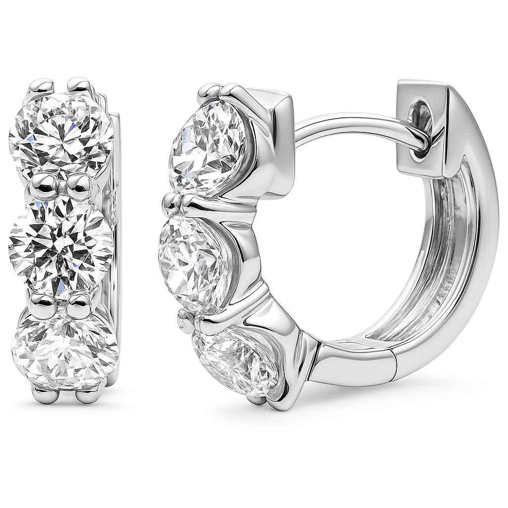SPECIAL! 1.83ct G SI 14K White Gold Round Diamond 3-Stone Hoop Earrings