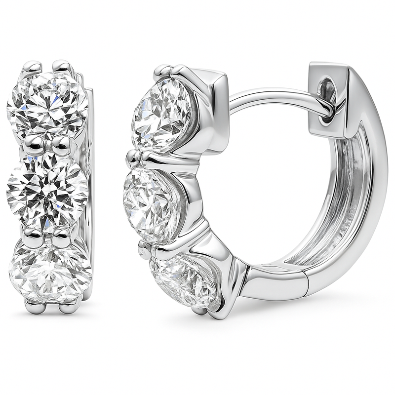 SPECIAL! 1.83ct G SI 14K White Gold Round Diamond 3-Stone Hoop Earrings