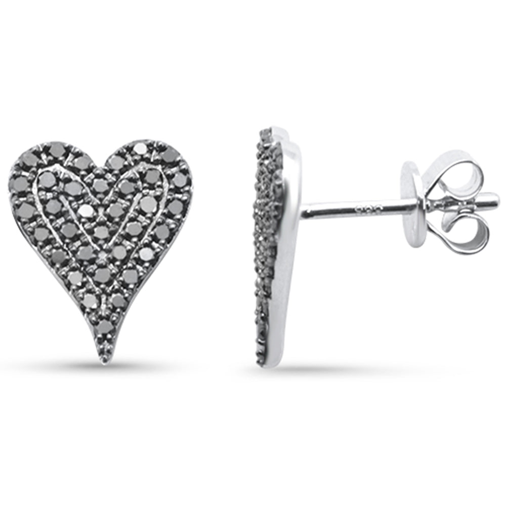 .45ct G SI 14K White Gold Black Diamond Heart Shaped Earrings