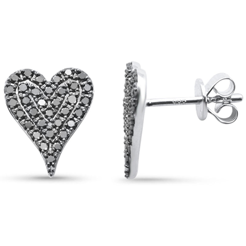 .45ct G SI 14K White Gold Black Diamond Heart Shaped Earrings