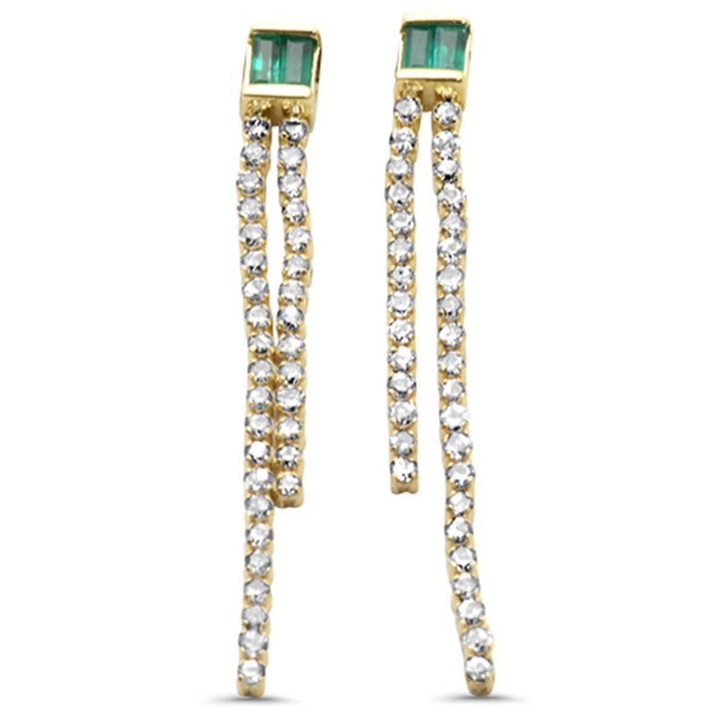 SPECIAL! 1.48ct G SI 14K Yellow Gold Diamond & Emerald Gemstones Drop Earrings