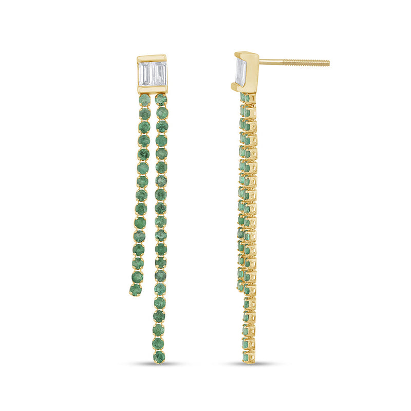 SPECIAL!1.38ct G SI 14K Yellow Gold Diamond & Emerald Gemstones Drop Earrings