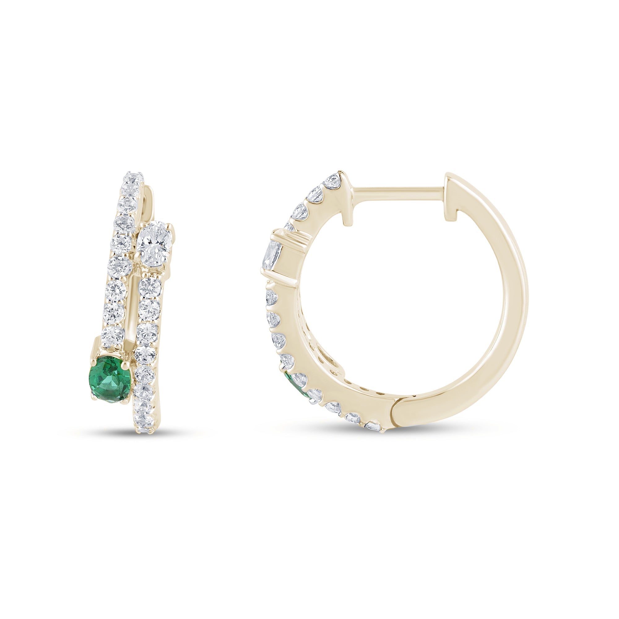 SPECIAL!1.01ct G SI 14K Yellow Gold Diamond & Emerald Gemstones Hoop Earrings