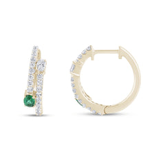 SPECIAL!1.01ct G SI 14K Yellow Gold Diamond & Emerald Gemstones Hoop Earrings