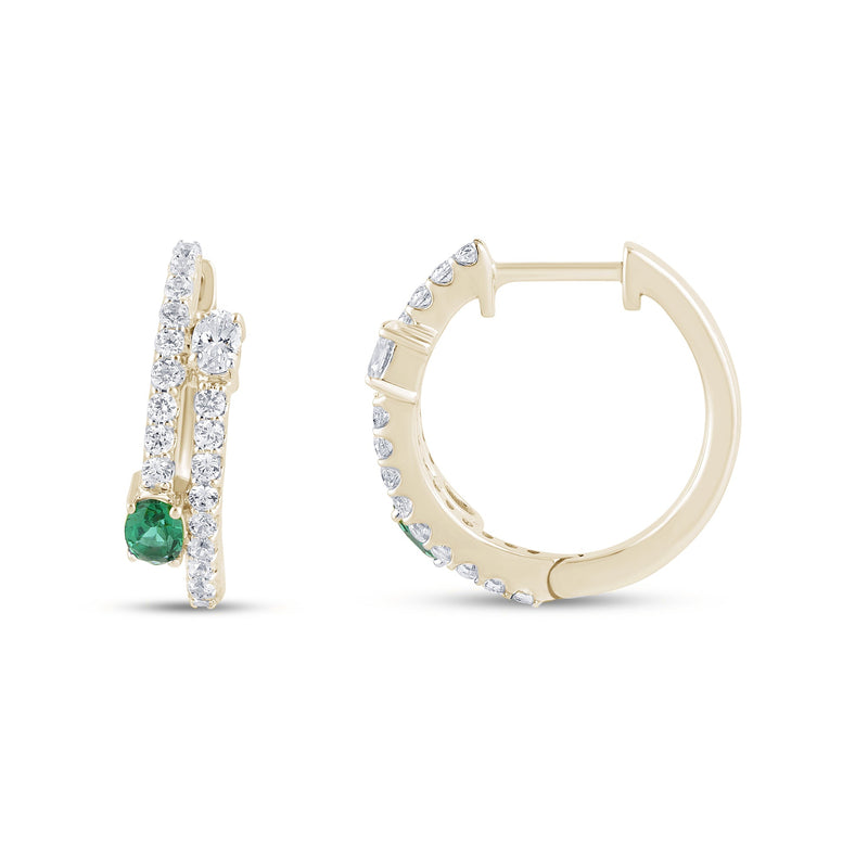 SPECIAL!1.01ct G SI 14K Yellow Gold Diamond & Emerald Gemstones Hoop Earrings