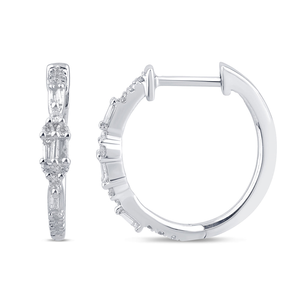SPECIAL! .25ct G SI 14K White Gold Diamond Round & Baguette Hoop Earrings