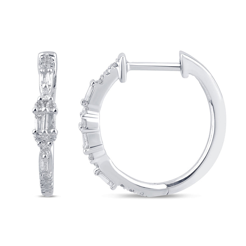 SPECIAL! .25ct G SI 14K White Gold Diamond Round & Baguette Hoop Earrings