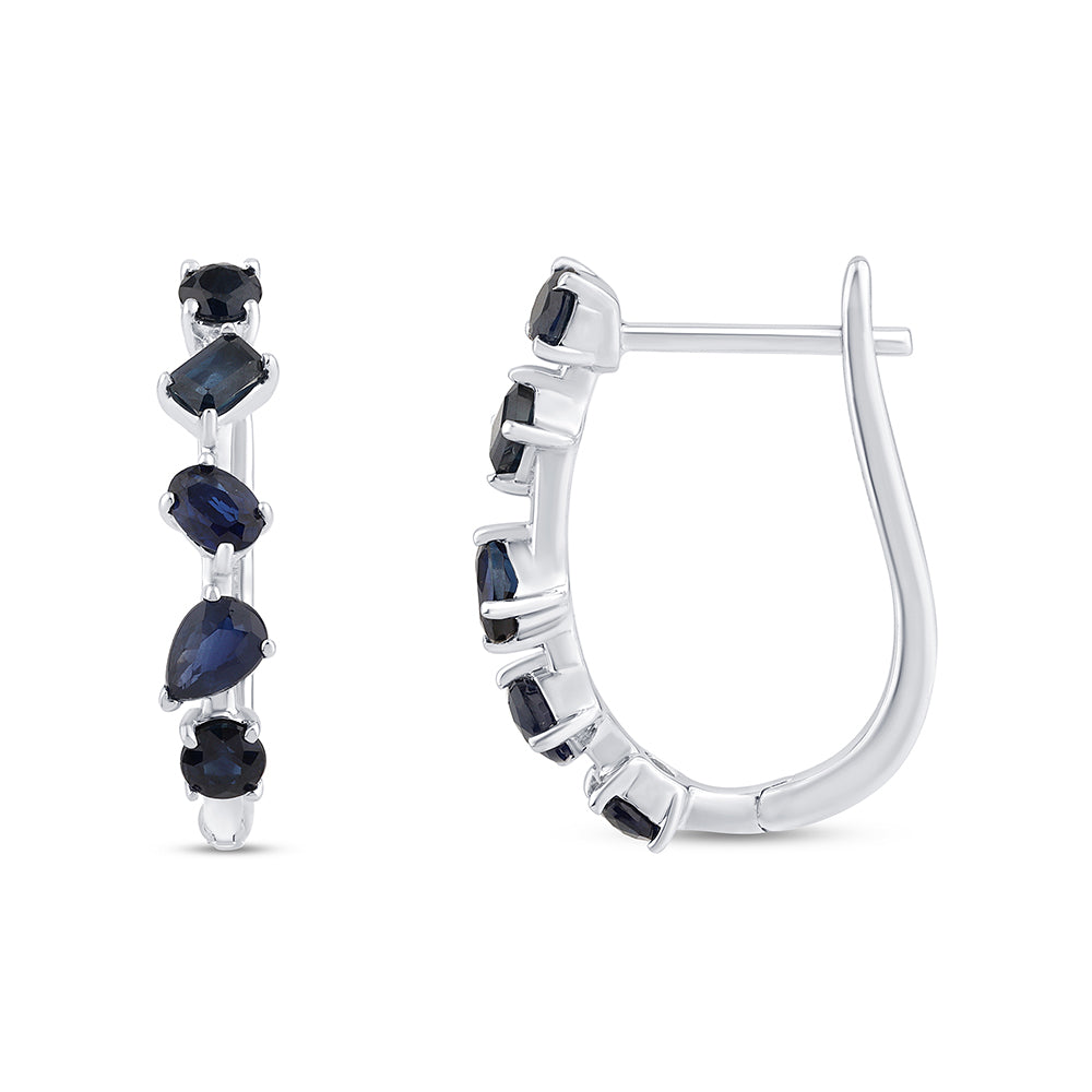SPECIAL! 1.48ct G SI 14K White Gold Blue Sapphire Gemstones Hoop Earrings